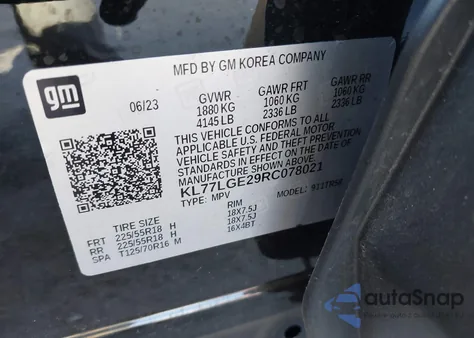 2024 Chevrolet Trax Fwd 1Rs from USA, damaged, VIN KL77LGE29RC078021